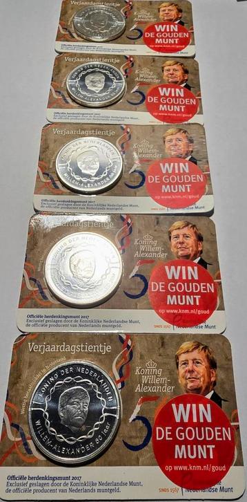 Set van 5 Zwaar Verzilverde 10 Euro 2017 koning 50 jaar   beschikbaar voor biedingen