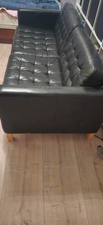 Zwarte leren bank - Stijlvol en comfortabel, Ophalen, Gebruikt, Zwart, Tweepersoons