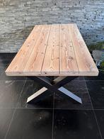 Eettafel steigerhout met stalen X poten, Ophalen, Gebruikt, 50 tot 100 cm, 150 tot 200 cm