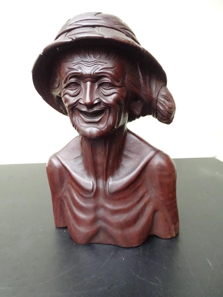 Man/borstbeeld, balinees houtsnijwerk, Ophalen of Verzenden