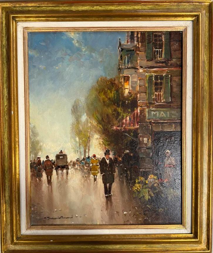 H. Schmidtmann – Parijs stadsgezicht – Olie op doek in lijst, Antiek en Kunst, Kunst | Schilderijen | Klassiek, Ophalen