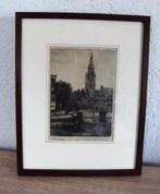 Jan Zwerver / Amsterdam , Zuiderkerktoren - ingelijst, Antiek en Kunst, Kunst | Etsen en Gravures, Ophalen of Verzenden