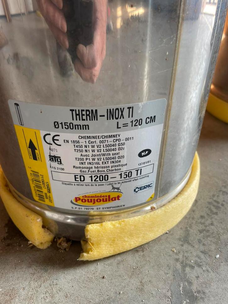 Rookkanaal RVS Poujoulat Ø150 – 120cm Dubbelwandig, Huis en Inrichting, Haarden, Ophalen of Verzenden