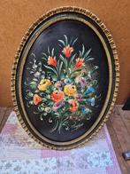 Vintage Ovaal  bloemen schilderij, Antiek en Kunst, Curiosa en Brocante, Ophalen