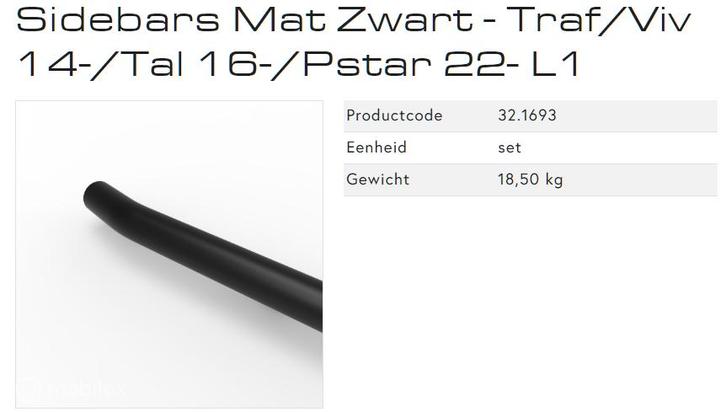 RVS Sidebars Trafic 14- L1 mat zwart 32.1693, Auto-onderdelen, Overige Auto-onderdelen, Opel, Nieuw, Ophalen of Verzenden