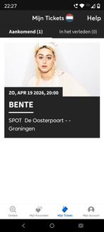 2 kaartjes concert BENTE  Oosterpoort, Twee personen, April