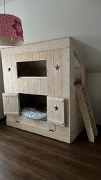 Uniek steigerhouten bed, Ophalen of Verzenden, Zo goed als nieuw, Hoogslaper