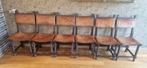 Zes antieke houten met leer beklede eettafelstoelen, Ophalen