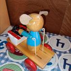 Vintage houten muis op trek wagen met xylofoon, Ophalen of Verzenden