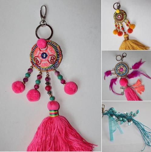 bohemian xl sleutelhangers kwasten pompons voor tas of jas, Sieraden, Tassen en Uiterlijk, Kettingen, Nieuw, Overige materialen