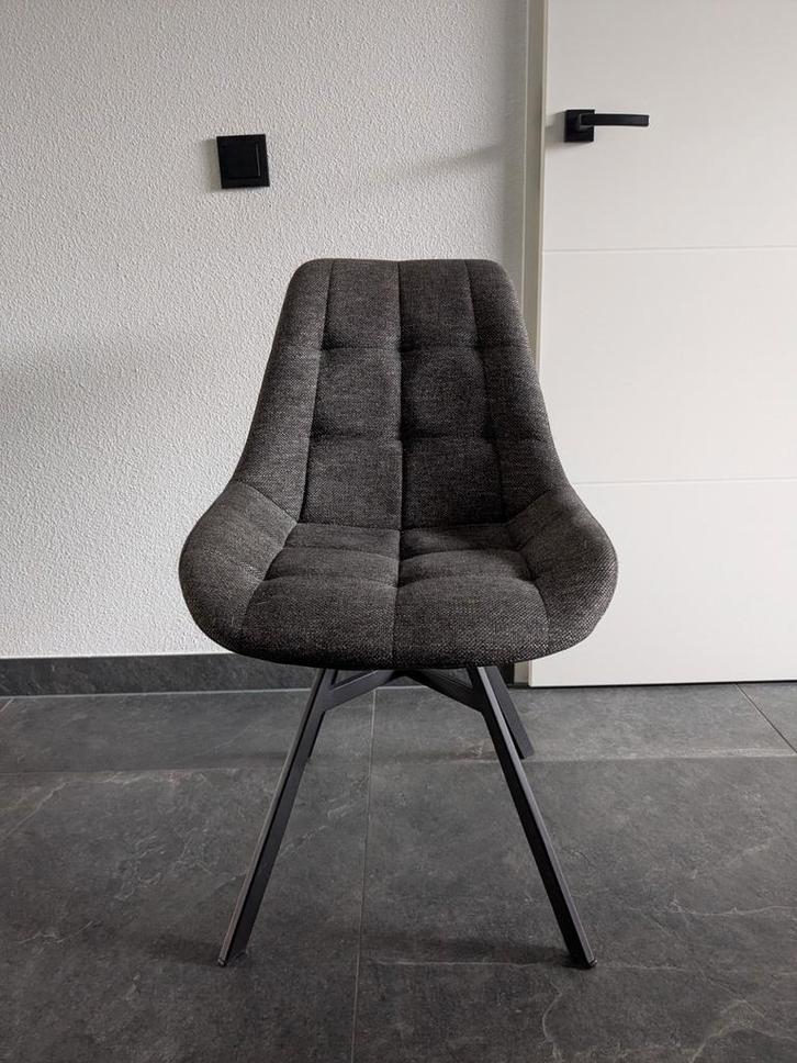 6 Antraciet Eetkamerstoelen met Zwart Onderstel, Huis en Inrichting, Stoelen, Ophalen