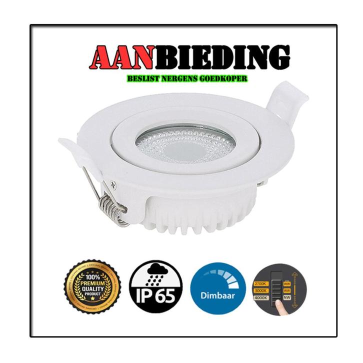 LED-INBOUWSPOT 6W-DIM CCTCCT-SWITCH WIT, Huis en Inrichting, Lampen | Spots, Nieuw, Plafondspot of Wandspot, Metaal of Aluminium