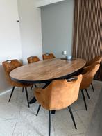 Ovale eettafel met 6 stoelen cognac kleur zo goed als nieuw, Huis en Inrichting, Tafels | Eettafels, 100 tot 150 cm, 200 cm of meer