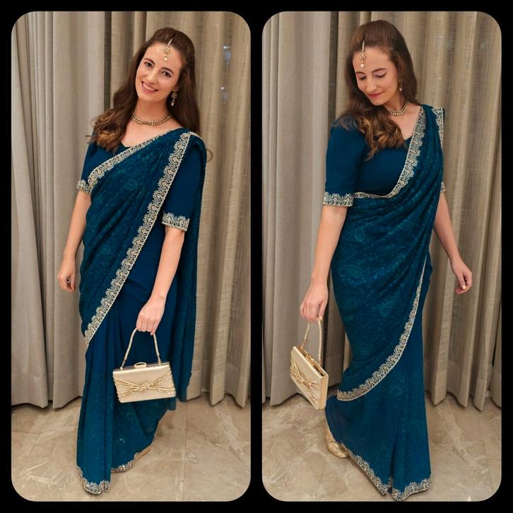 Sari/Saree, Kleding | Dames, Gelegenheidskleding, Zo goed als nieuw, Overige typen, Maat 38/40 (M), Groen, Ophalen of Verzenden