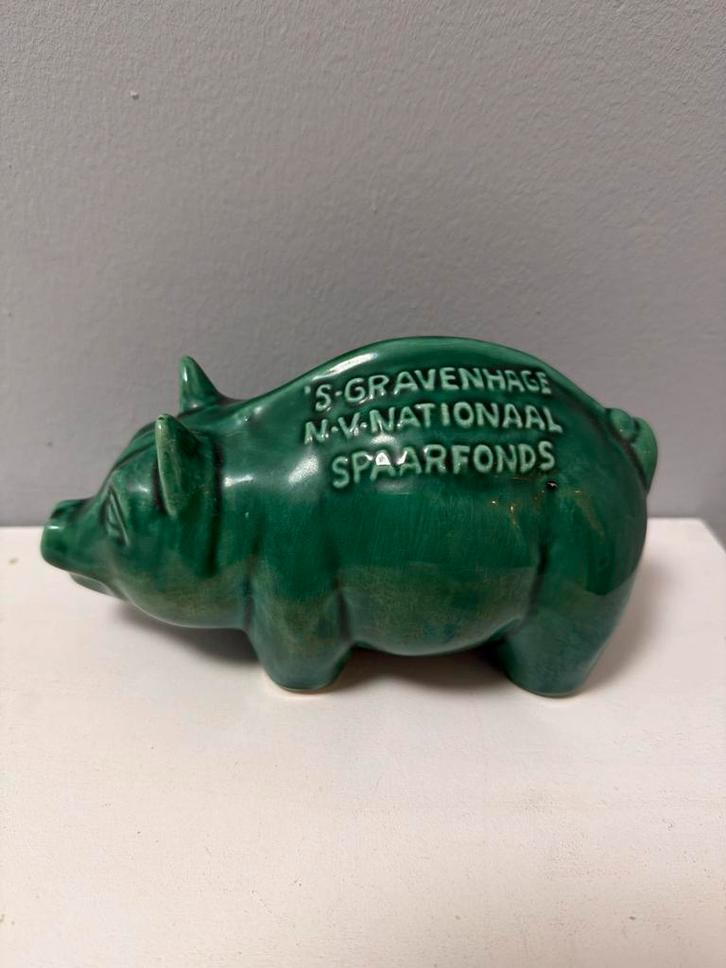 Vintage keramieken spaarvarken 1930-1950 spaarfonds, Verzamelen, Spaarpotten, Zo goed als nieuw, Overige thema's, Metaal of Blik