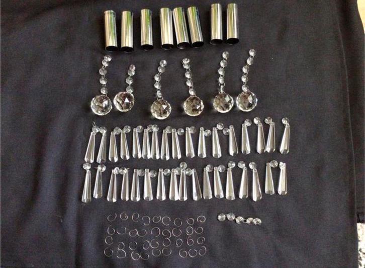 Kristallen Kegels van lamp💥en prachtig Lampenkapje RVS 100, Antiek en Kunst, Antiek | Glas en Kristal, Verzenden