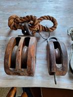 Brocante Houten enkele Katrol in goede staat 34 cm lang, Ophalen of Verzenden