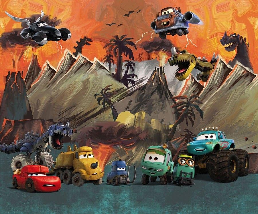 Cars behang Carosaurus, vlies behang, Dino, Muurdeco4kids, Verzenden, Nieuw, Wanddecoratie