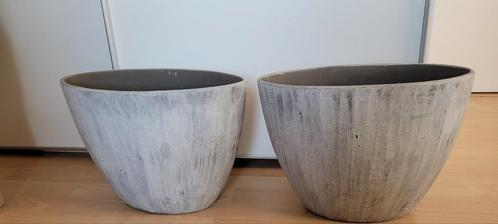 Twee ovalen planten potten- grijs. Zgan!, Tuin en Terras, Bloempotten, Zo goed als nieuw, Aardewerk, Binnen, Minder dan 40 cm