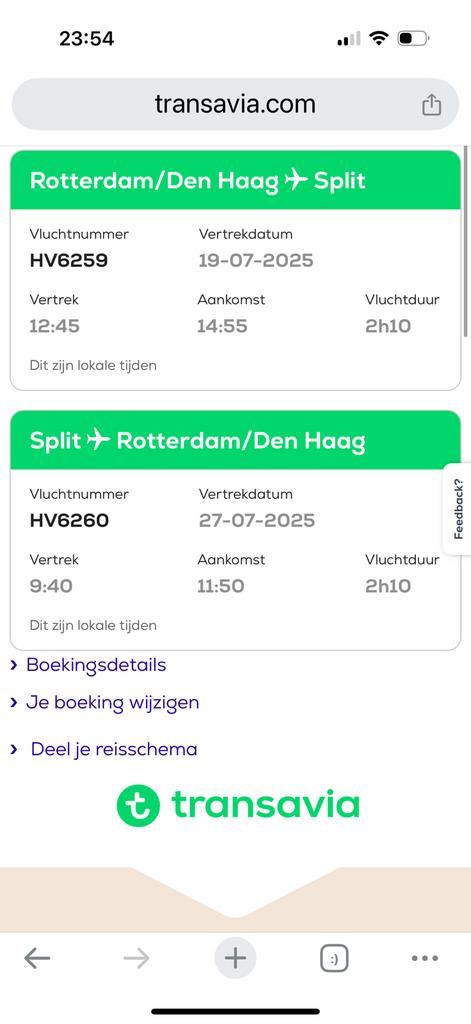 Vliegticket Rotterdam - Split, Tickets en Kaartjes, Trein, Bus en Vliegtuig, Eén persoon, Met bestemming of datum, Vliegtuig