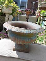 Antiek gietijzer tuin vaas 20cm hg 27cm doorsnee brocante, Ophalen of Verzenden, Zo goed als nieuw