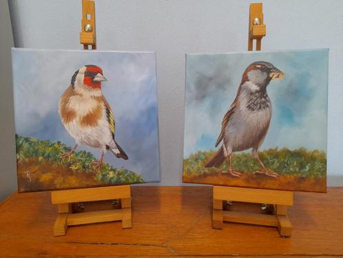 Partij 7 - schilderij mus en puttertje - eigen werk- vogels, Antiek en Kunst, Kunst | Schilderijen | Klassiek, Ophalen of Verzenden