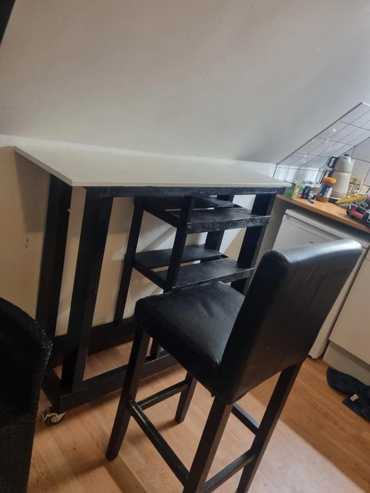 Mini bar Bartafel met opbergruimte op wieltjes + BAR STOEL, Huis en Inrichting, Barren, Gebruikt, Ophalen of Verzenden