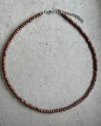 Nieuw! Kettinkje met bruine glas kralen, Overige materialen, Verstelbaar, Bruin, Nieuw
