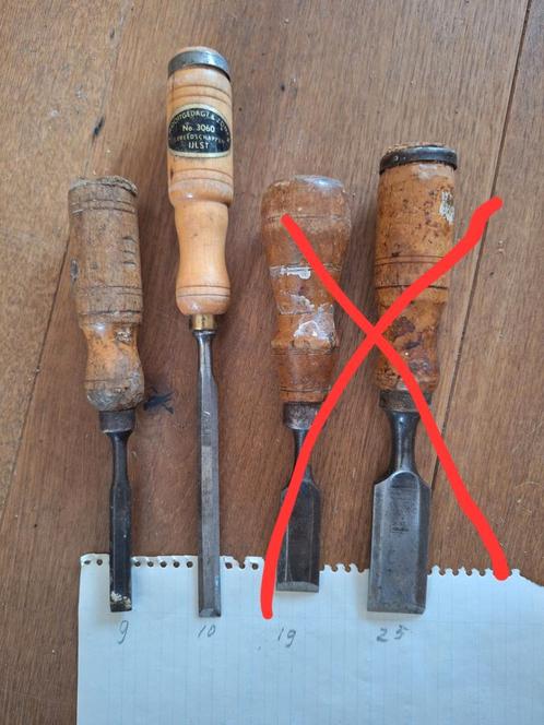 Twee Nooitgedacht houtbeitels breedte zie foto, Antiek en Kunst, Antiek | Gereedschap en Instrumenten, Ophalen of Verzenden