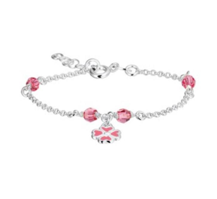 Zilveren kinderarmbandje met Klavertje Vier - verstelbaar, Sieraden, Tassen en Uiterlijk, Kindersieraden, Nieuw, Armband, Roze