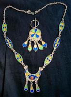 TOP Ethnische Berber fibula + ketting emaille koraal Marokko, Verstelbaar, Overige kleuren, Ophalen of Verzenden, Zo goed als nieuw