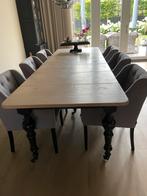 Landelijke uitschuifbare eikenhouten eettafel met 6 stoelen, Ophalen, Gebruikt, 200 cm of meer, 50 tot 100 cm