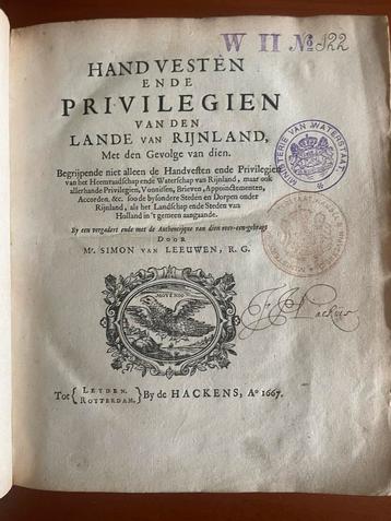 Handvesten Rijnland 1667 - Simon van Leeuwen beschikbaar voor biedingen