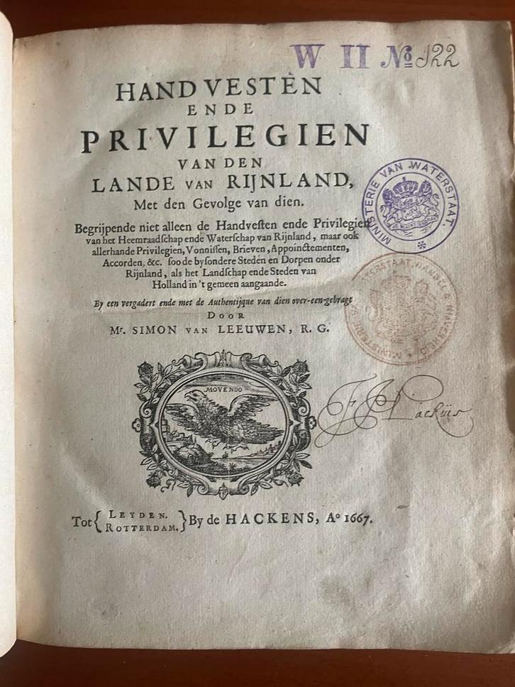 Handvesten Rijnland 1667 - Simon van Leeuwen, Antiek en Kunst, Antiek | Boeken en Bijbels, Ophalen of Verzenden