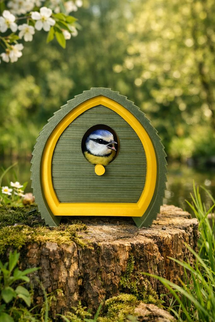Uniek 3D geprint vogelhuisje - Olijfgroen/Geel, Ophalen of Verzenden, Nieuw, Minder dan 50 cm