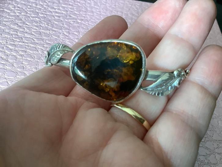 Prachtige vintage zilveren armband Barnsteen, zilver 925, Sieraden, Tassen en Uiterlijk, Armbanden, Zo goed als nieuw, Zilver