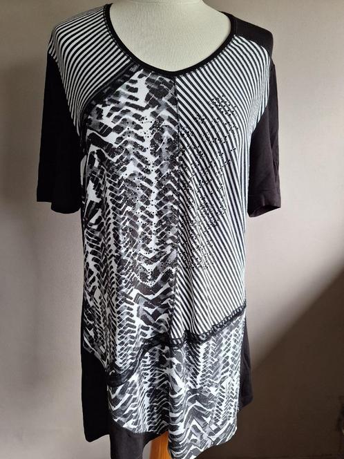 Lange zwarte stretch top print van Gerry Weber, maat L/XL, Kleding | Dames, Tops, Zo goed als nieuw, Maat 42/44 (L), Zwart, Korte mouw