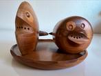 Vintage Set 2 Deens Teakhout Vissen Peper Zout Stel 60’s, Antiek en Kunst, Kunst | Designobjecten, Ophalen of Verzenden
