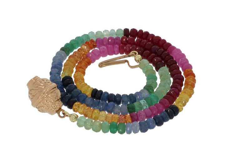 Robijn smaragd saffier ketting uniek 14k gouden slot dames, Sieraden, Tassen en Uiterlijk, Antieke sieraden, Ketting, Goud, Met edelsteen