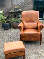 Schapenleren Fauteuil evt met Voetenbank, Huis en Inrichting, Fauteuils, Ophalen, Gebruikt, Leer, 75 tot 100 cm