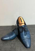 Mooie blauwe Santoni schoenen blauw leer met nubbuck mt 8,5, Blauw, Ophalen of Verzenden, Zo goed als nieuw, Veterschoenen