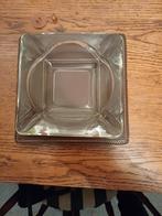 Vintage Glazen Asbak met Lederen Basis, Huis en Inrichting, Ophalen, Gebruikt