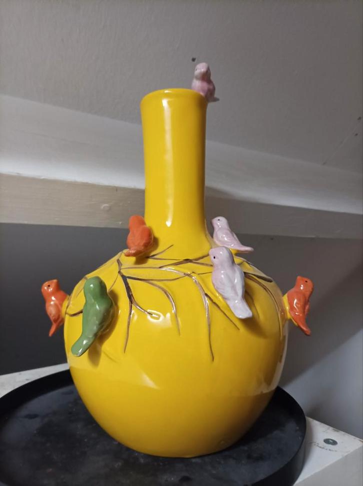 Vrolijke vogeltjes vaas, Huis en Inrichting, Woonaccessoires | Vazen, Gebruikt, Overige kleuren, Minder dan 50 cm, Glas, Ophalen of Verzenden