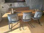 3 Grijsblauwe eetkamerstoelen Xooon met of zonder armleuning, Huis en Inrichting, Ophalen, Drie, Blauw, Industrieel modern
