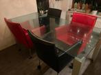 Glazen eettafel en 4 stoelen, gratis!, Ophalen, Gebruikt, 50 tot 100 cm, Glas