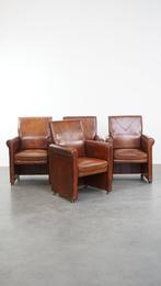 Vintage set van 4 schapenleren eetkamerstoel op wieltjes, Huis en Inrichting, Stoelen, Ophalen, Gebruikt, Bruin, .