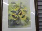aquarell zonnebloemen bruine lijst, Huis en Inrichting, Ophalen of Verzenden, 'T Olde Gre-j, Info@toldegrej.nl, Endepoelstraat 20f Didam