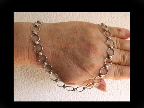 Zilveren Collier met Bijzonder Modernistische Design KH!, Sieraden, Tassen en Uiterlijk, Antieke sieraden, Ketting, Zilver, Verzenden