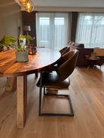 Drie eetkamerstoelen van echt leer in de kleur mosgroen, Ophalen, Gebruikt, Leer, Drie