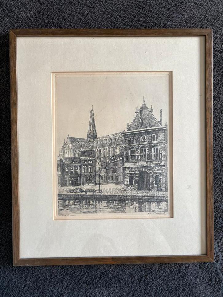 A.W.J.M. van Hemert - De Waag in Haarlem - Ets, Antiek en Kunst, Kunst | Etsen en Gravures, Ophalen of Verzenden